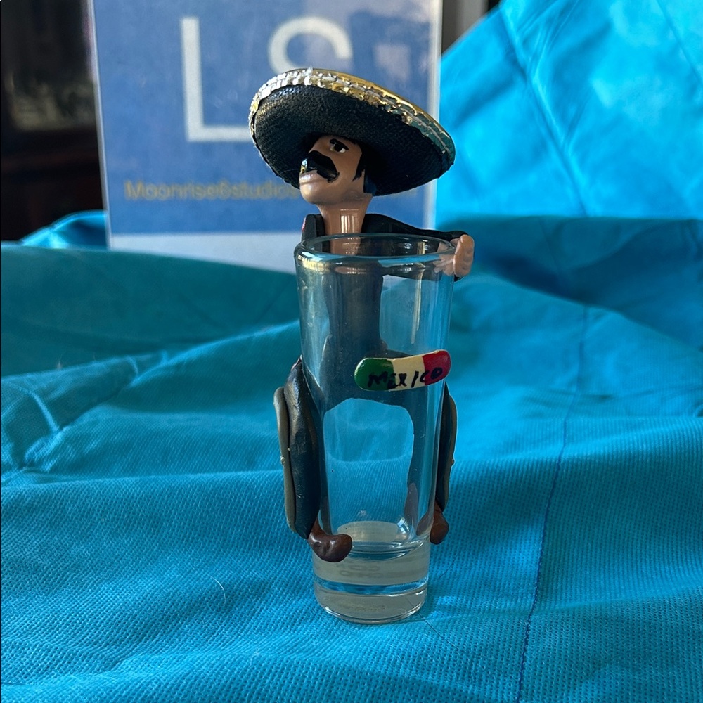Mexican Themed Shot Glass with Sombrero Figure